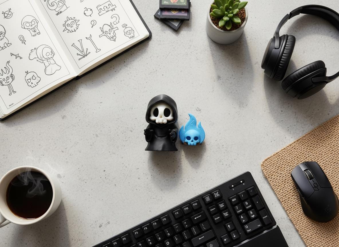 Sensenmann mit Flammen-Totenkopf – Gothic Desk-Deko – weitere Produktansicht 4