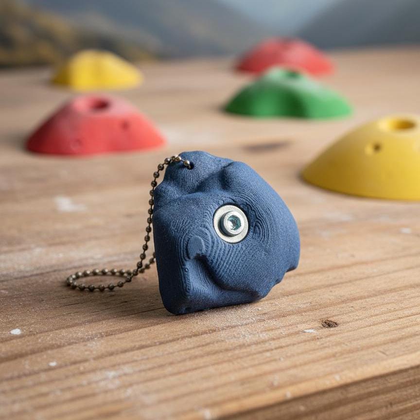 Bouldergriff-Flaschenöffner – Ausführung Blau / mit Kette