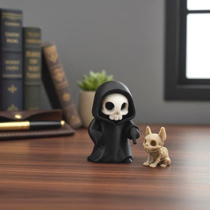 Sensenmann mit Skelett-Hund – Detailansicht des Knochen-Hündchens