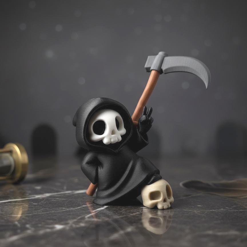 Sensenmann-Figur mit Totenkopf & Peace – weitere Ansicht