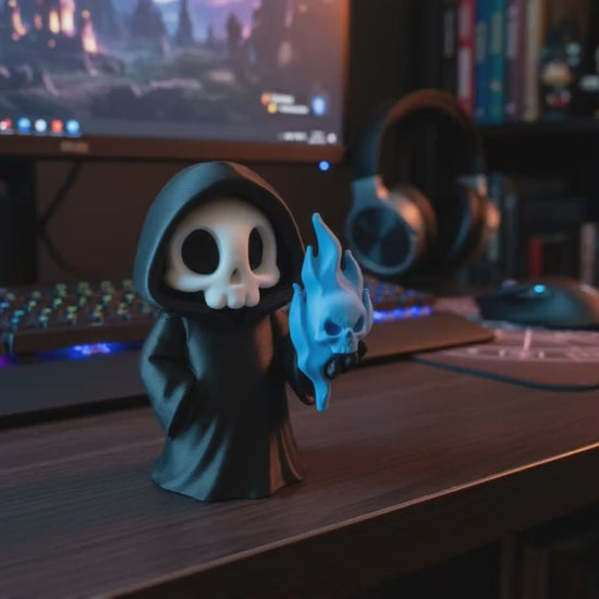 Grim Reaper mit Flammen-Schädel – Gothic Mini-Figur – Produktvideo