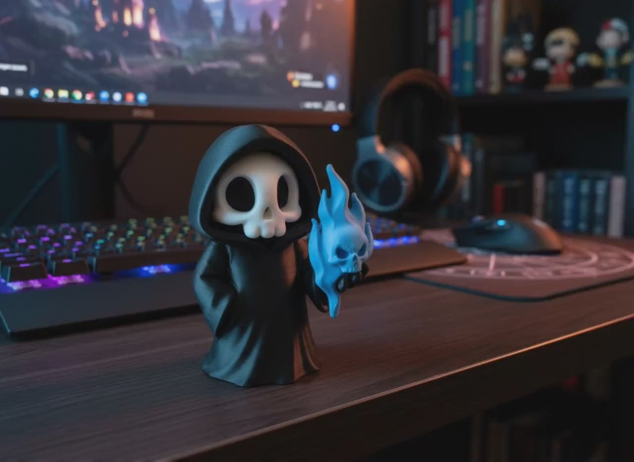 Grim Reaper mit Flammen-Schädel – Gothic Mini-Figur – Produktvideo
