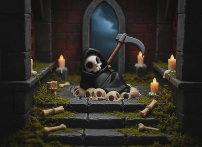 Sensenmann auf Schädelhaufen – Gothic-Figur – Produktvideo