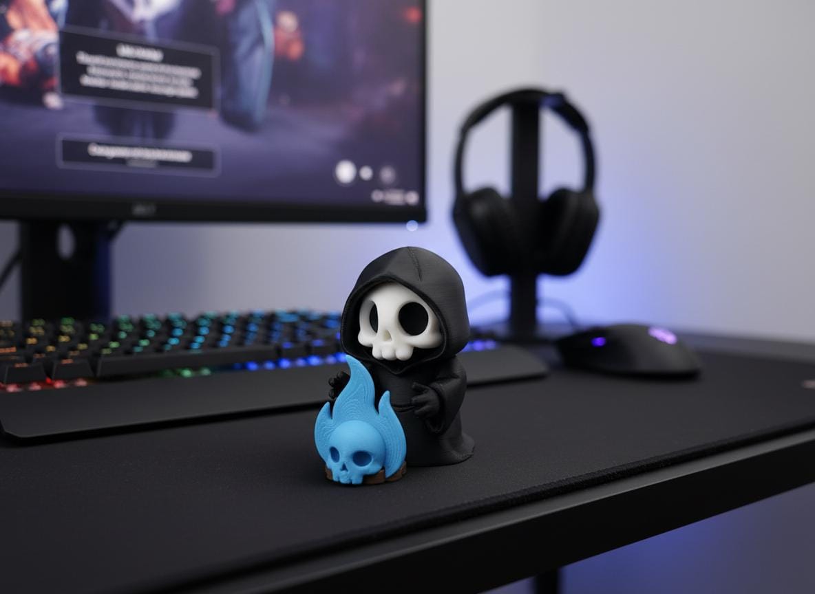 Sensenmann mit Flammen-Totenkopf – Gothic Desk-Deko – weitere Produktansicht 1