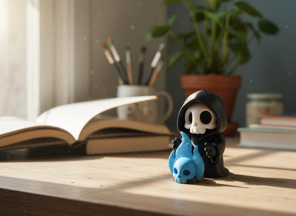 Sensenmann mit Flammen-Totenkopf – Gothic Desk-Deko – weitere Produktansicht 2