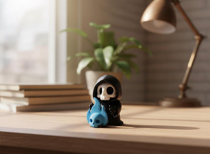 Sensenmann mit Flammen-Totenkopf – Gothic Desk-Deko – weitere Produktansicht 3