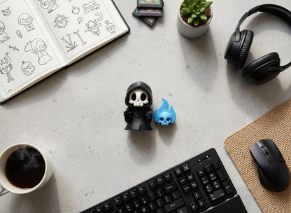 Sensenmann mit Flammen-Totenkopf – Gothic Desk-Deko – weitere Produktansicht 4