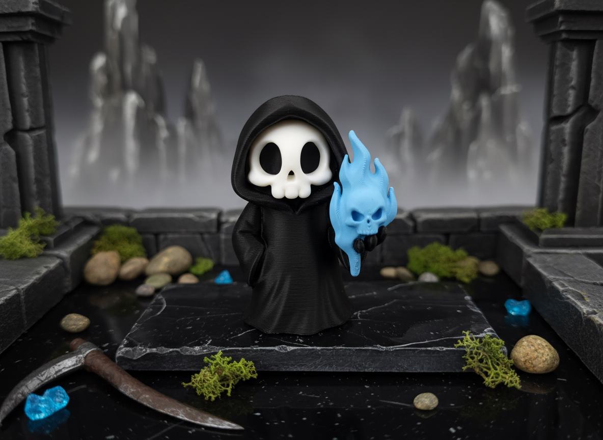 Grim Reaper mit Flammen-Schädel – Gothic Mini-Figur – weitere Produktansicht 1