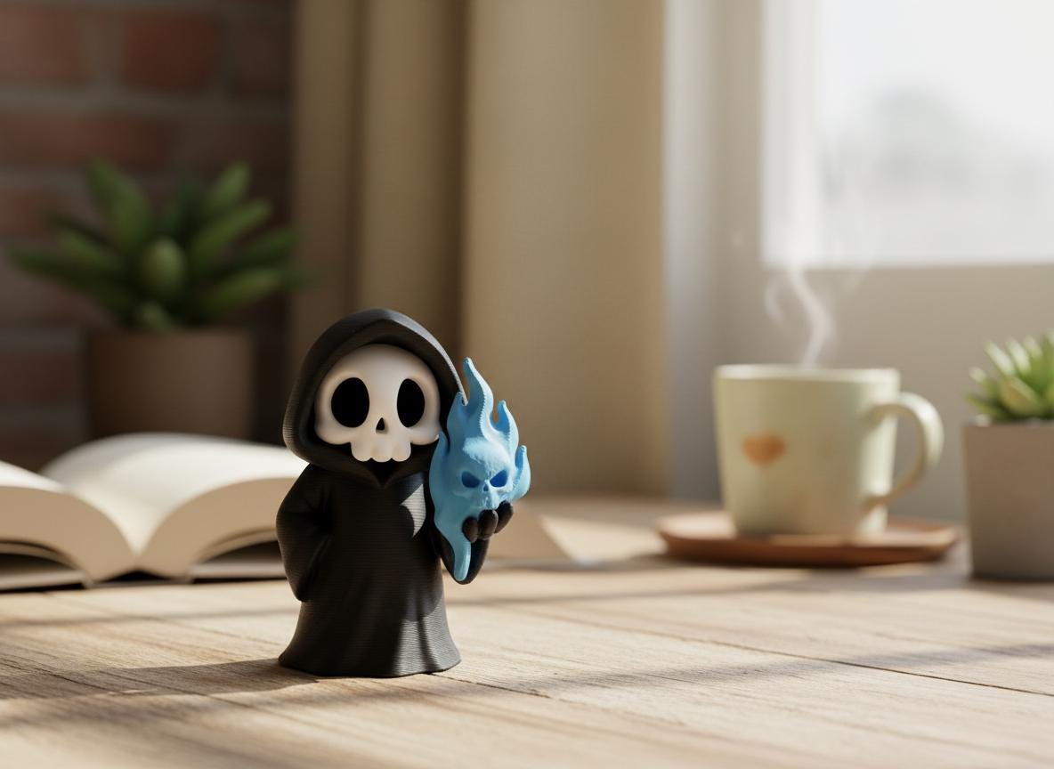 Grim Reaper mit Flammen-Schädel – Gothic Mini-Figur – weitere Produktansicht 4