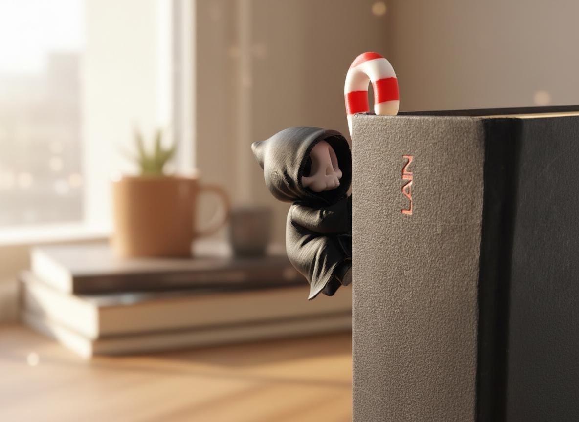 Sensenmann als Buchkanten-Figur – Gothmas Bücherregal-Deko – weitere Produktansicht 2