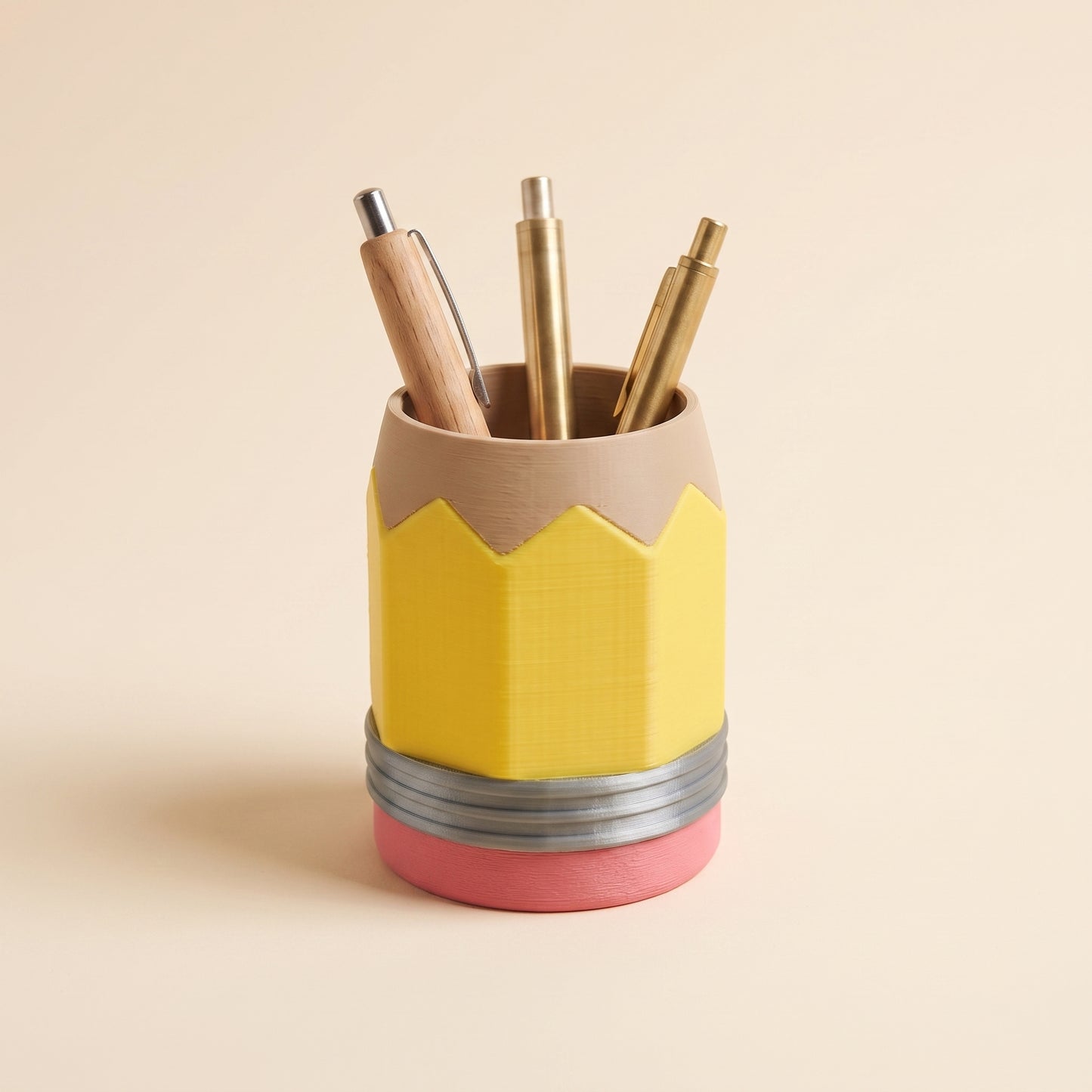 Bleistift-Stiftehalter – Schreibtisch-Organizer, 10 cm – Produktfoto auf Creme-Hintergrund